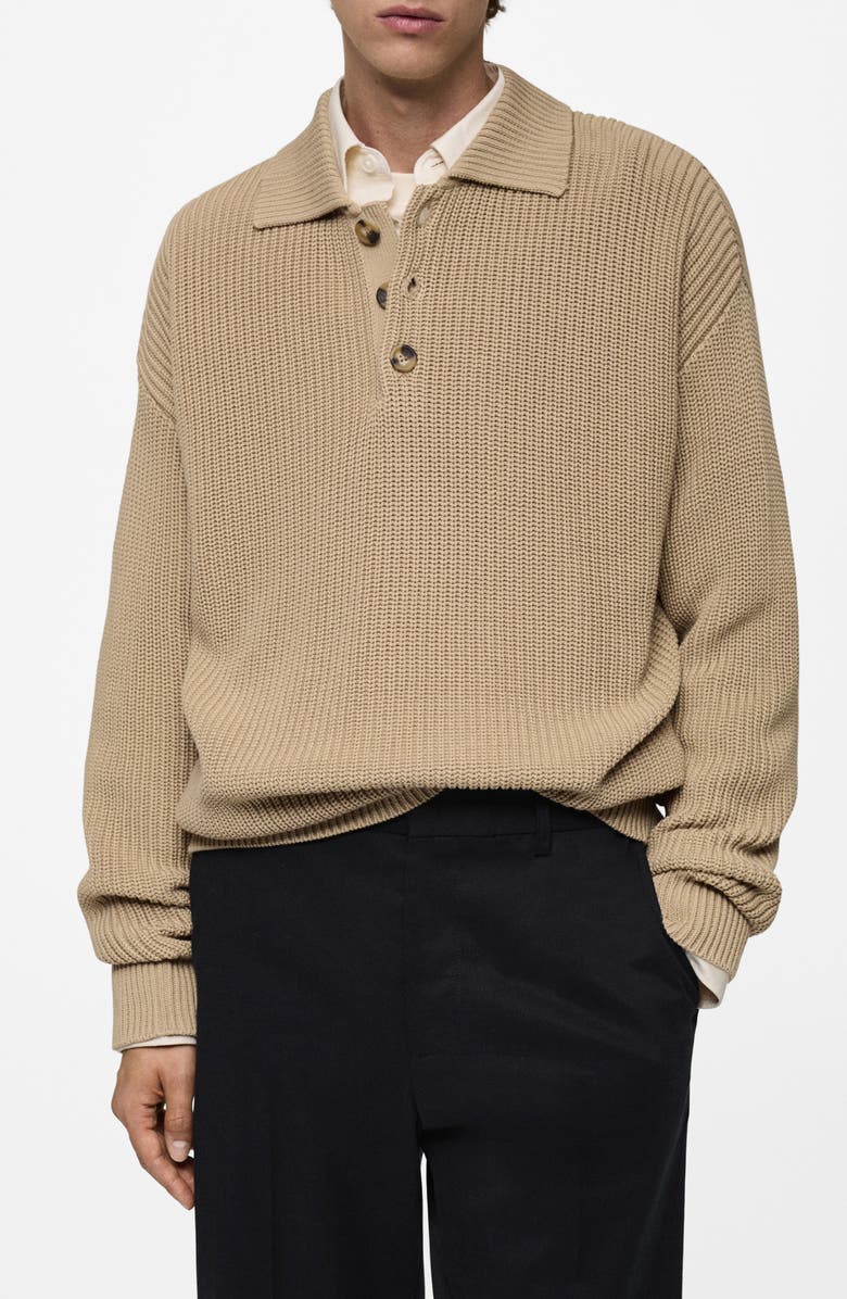 MANGO Chunky Cotton Polo Sweater, Main, color, 