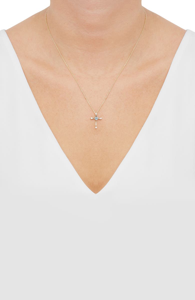 Frankie & Zoe Swiss Blue Topaz & Diamond Cross Pendant Necklace - 0.12ct., Alternate, color, Yellow Gold