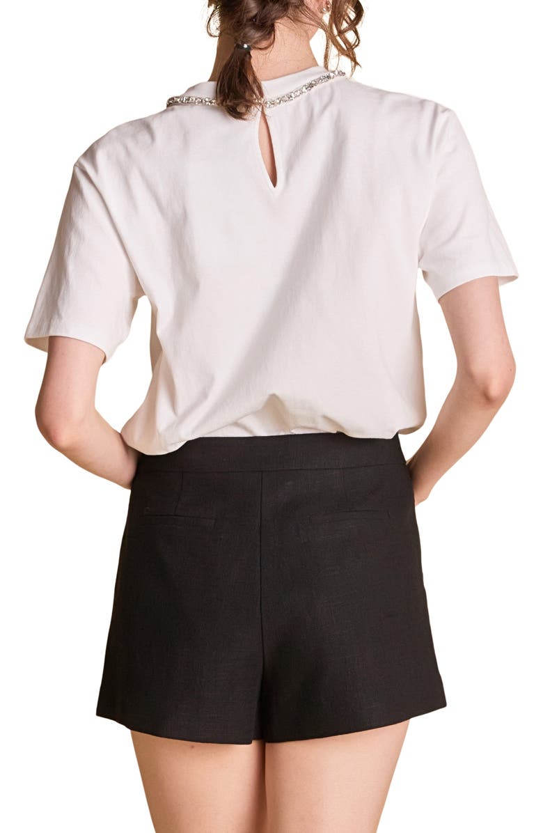 English Factory Rhinestone Bow Cotton T-Shirt, Alternate, color, White