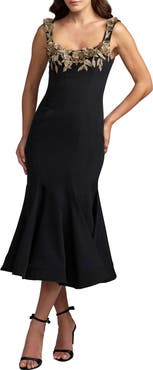 Mac Duggal Sleeveless Crepe Mermaid Midi Dress With Flowers