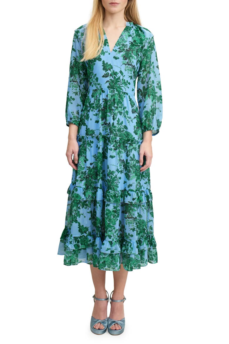Eleanor Print Long Sleeve Ruffle Maxi Dress, Main, color, BLUE