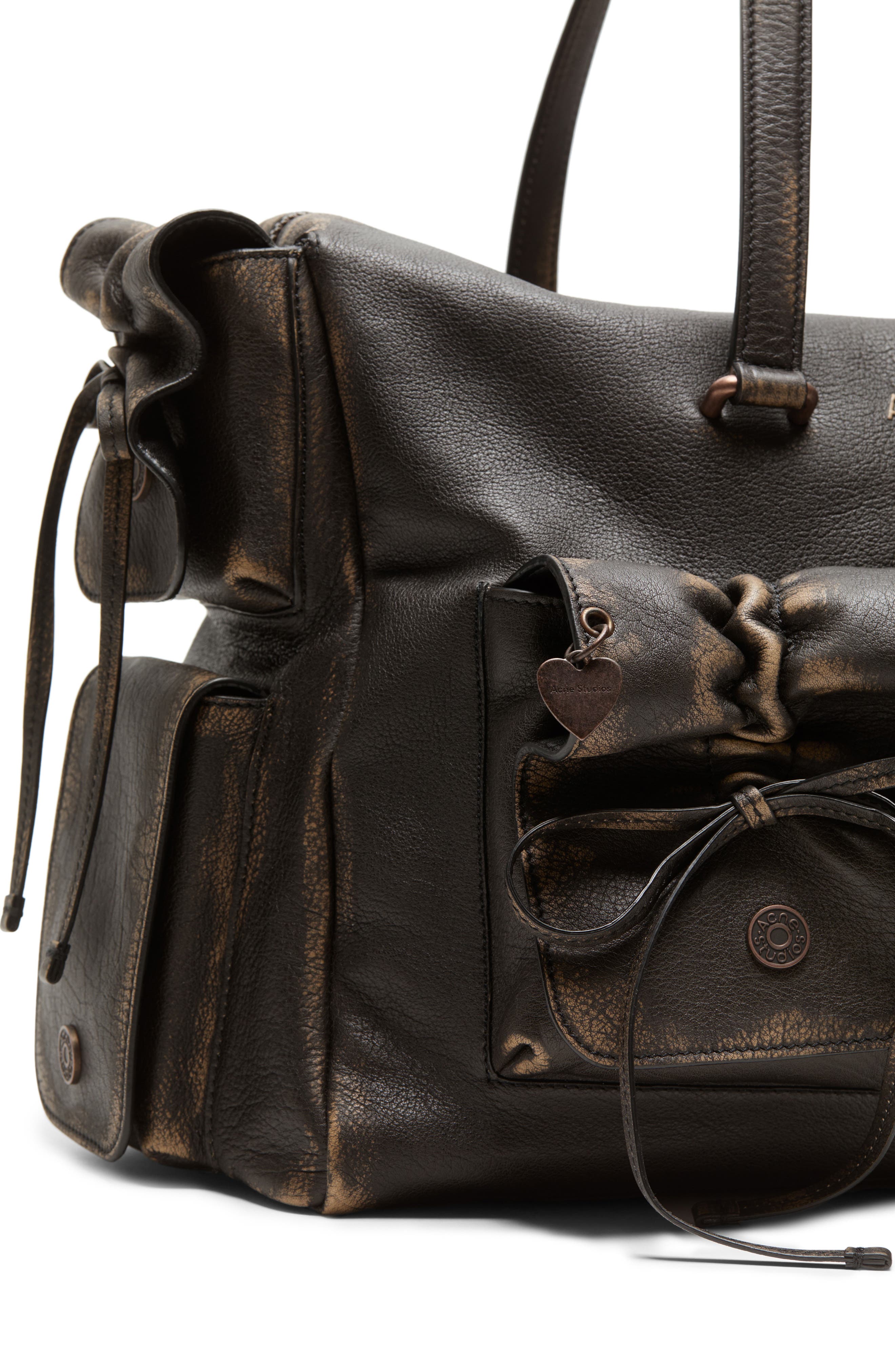 Acne Studios Multipocket Aged Leather Tote, Alternate, color, Dark Brown/ Beige