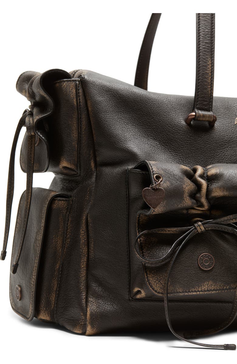 Acne Studios Multipocket Aged Leather Tote, Alternate, color, Dark Brown/ Beige