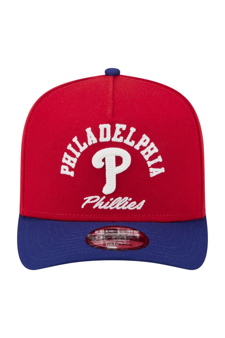 Men's New Era Red/Royal Philadelphia Phillies Arched A-Frame 9FIFTY Adjustable Hat, Alternate, color, Red