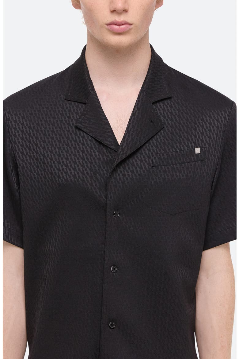 Modest Jacquard Satin Camp Shirt, Alternate, color, BLACK/ BLACK
