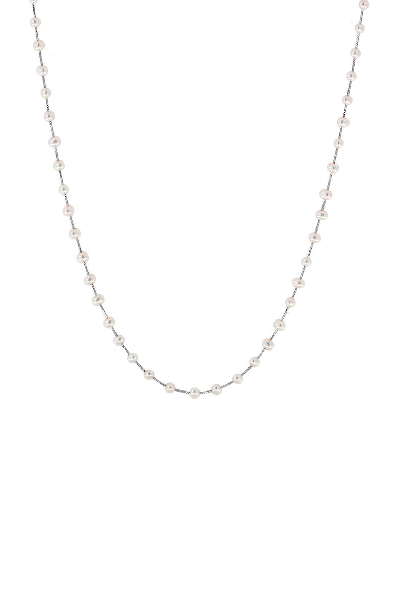 14K White Gold 3-3.5mm Freshwater Pearl Station Necklace, Main, color, WHITE