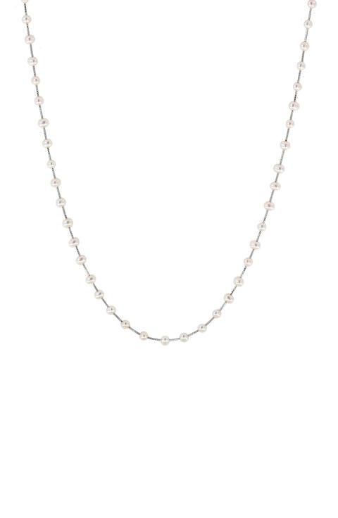 14K White Gold 3-3.5mm Freshwater Pearl Station Necklace