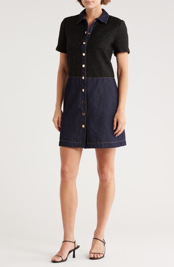 Ellen Tracy Mixed Media Shirtdress In Multi