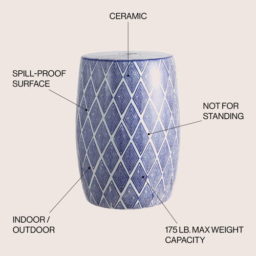 Jonathan Y Moroccan Diamonds 18" Ceramic Drum Garden Stool In Blue/white
