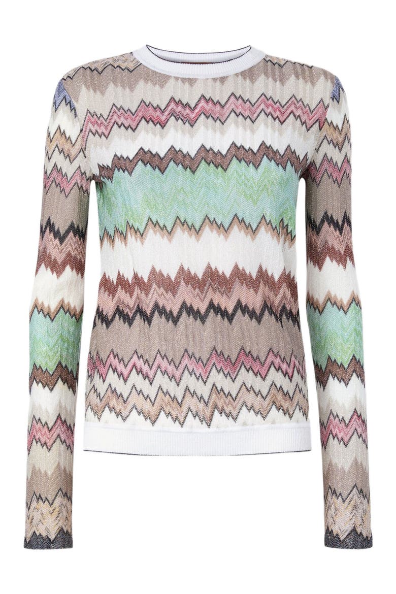 Crew-neck Knit Top In Viscose Lamé With Contrast Trims, Alternate, color, Multicoloured