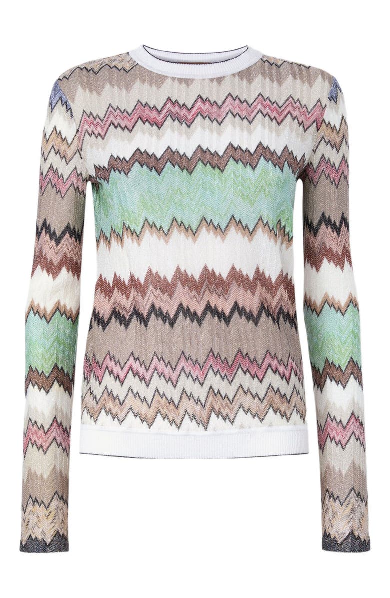 Missoni Viscose Lamé Crewneck Sweater With Contrast Trim, Alternate, color, Green& Brown