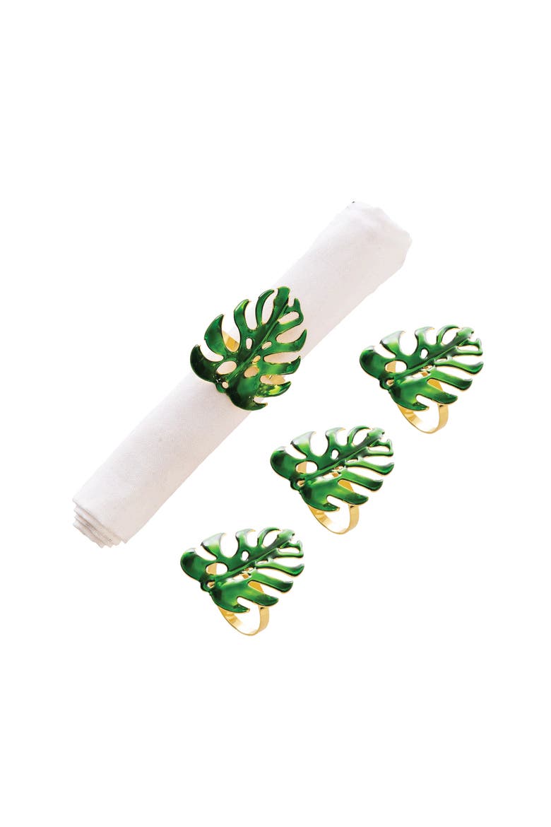 Monstera Leaf Napkin Rings Set of 4, Main, color, Blue