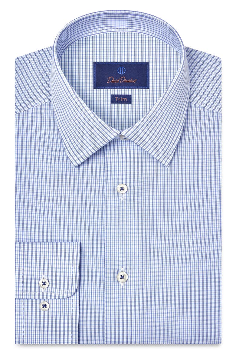 Trim Fit Microcheck Cotton Poplin Dress Shirt, Main, color, WHITE/ BLUE