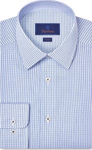 David Donahue Trim Fit Microcheck Cotton Poplin Dress Shirt