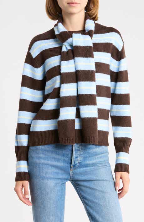 Striped Crewneck Sweater with Scarf