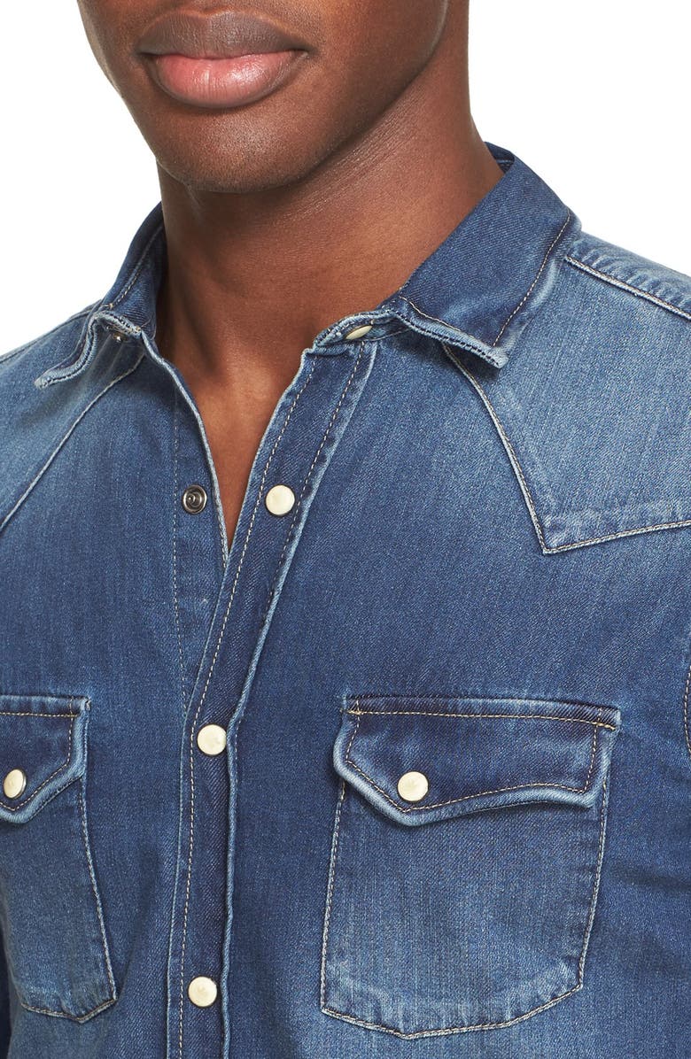 The Kooples Trim Fit Washed Denim Western Shirt, Alternate, color,