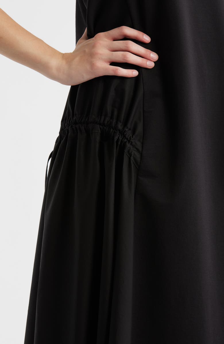 COS Paneled Gathered Side Cotton Blend Midi Dress, Alternate, color, Black Dark