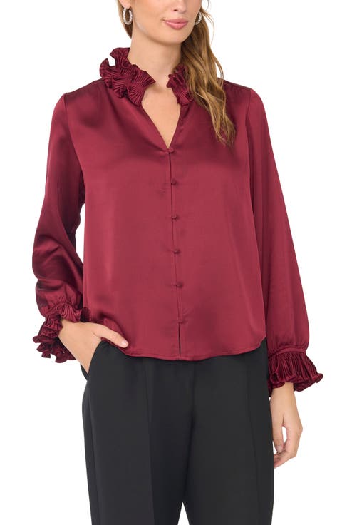 Pleated Ruffle Satin Top