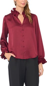 Vince Camuto Pleated Ruffle Satin Top