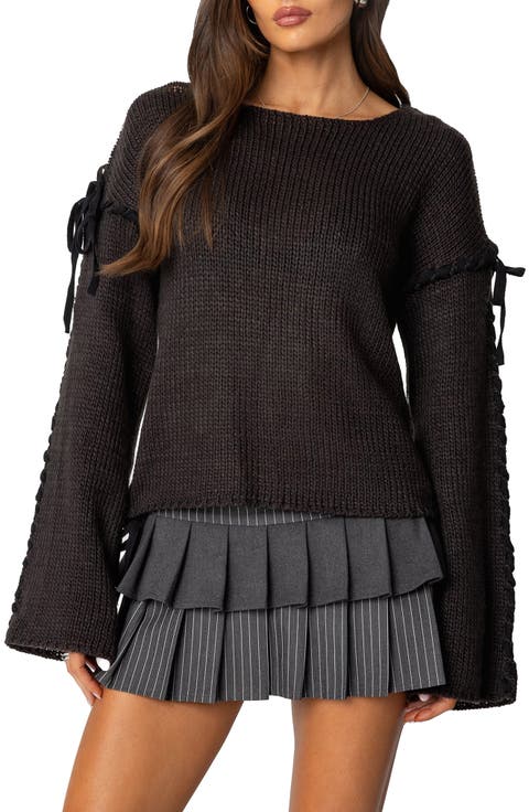 Amelia Lace Up Sleeve Sweater