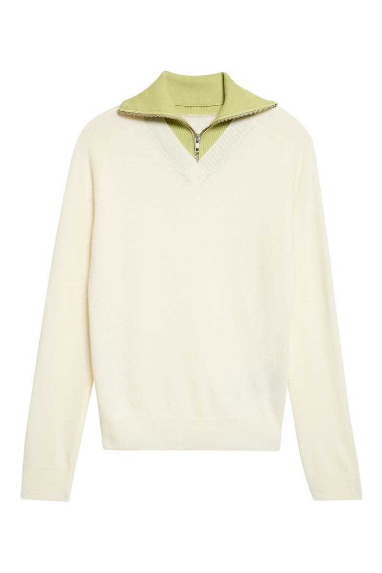 Wool & Cotton Blend Half Zip Sweater, Main, color, OFF WHITE - LIGHT GREEN