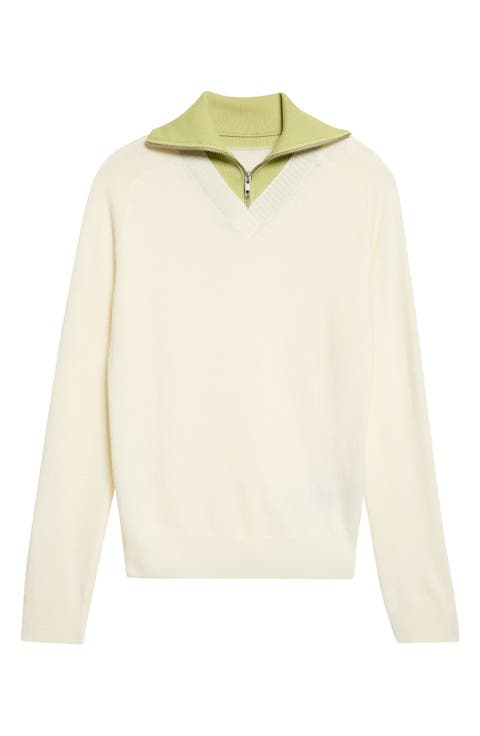 Wool & Cotton Blend Half Zip Sweater