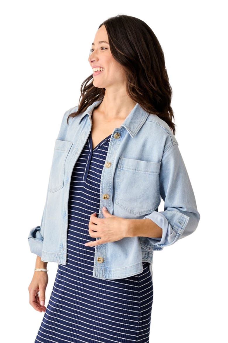 Flora Denim Shacket, Alternate, color, Savannah