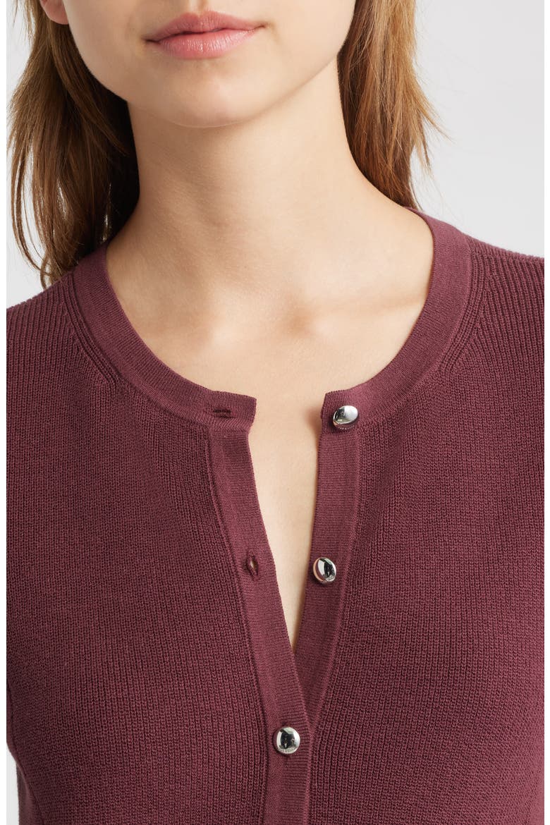 Dina Short Sleeve Cardigan, Alternate, color, PRUNE