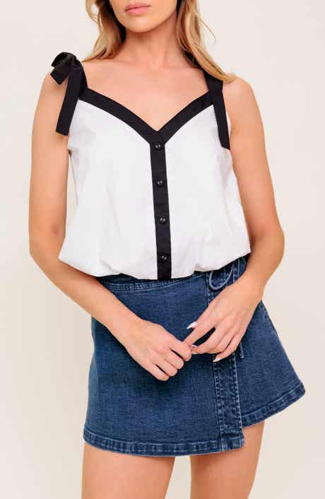 FLYING TOMATO Colorblock Tie Strap Bubble Crop Top