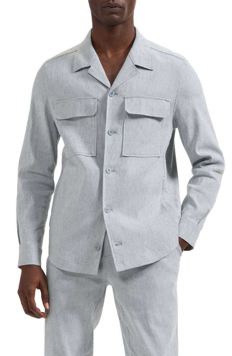 Bugatchi Aerolinen Linen Blend Shirt Jacket, Main, color, Shark