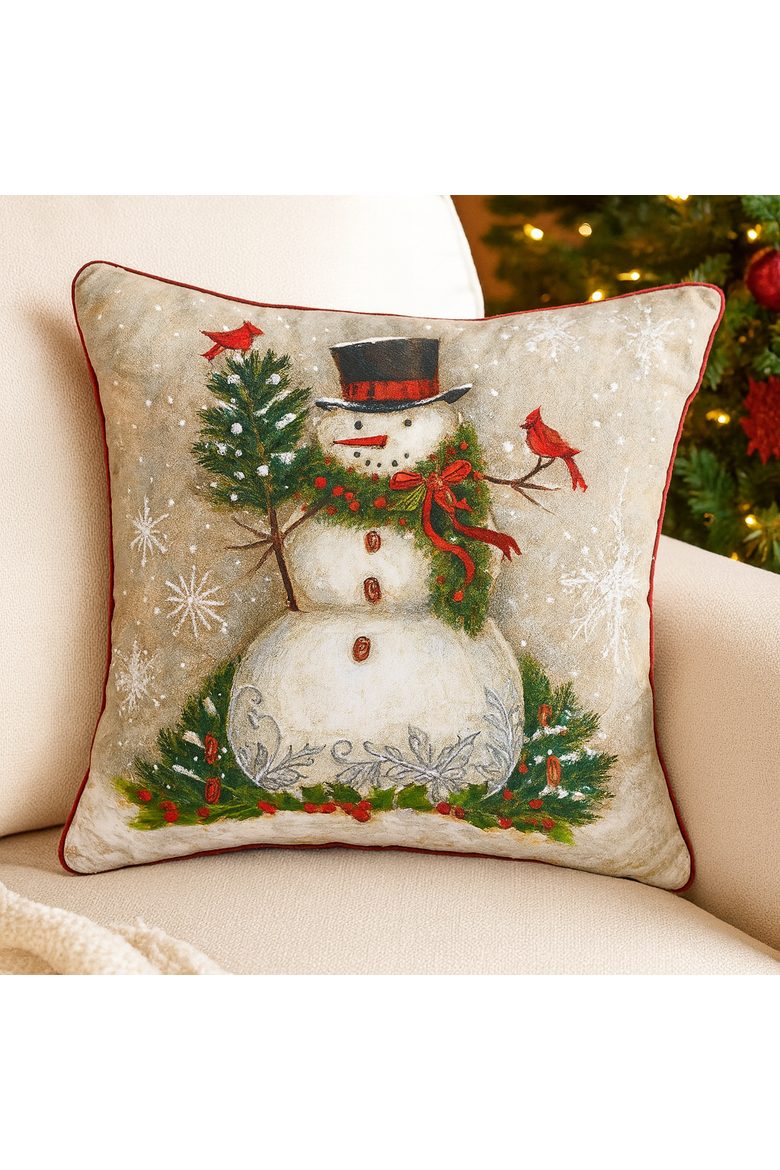 Woodland Snowman Cotton Blend Printed Accent Throw Pillow 18" x 18", Alternate, color, Green