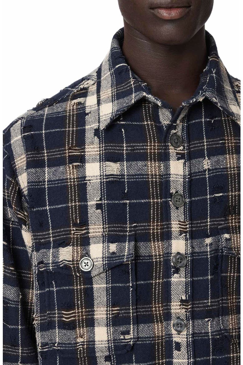 Rei Distressed Plaid Cotton Button-Up Shirt, Alternate, color, MYSTIC BLUE