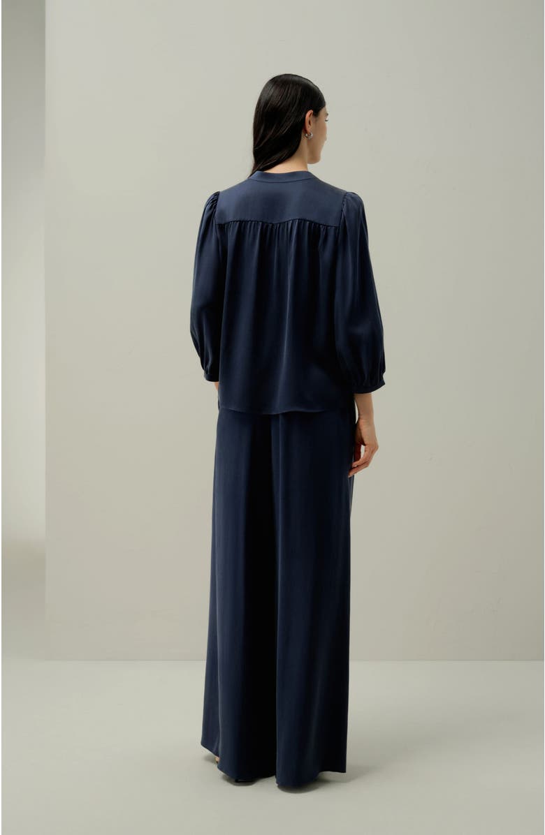 Lilysilk Murrell Silk Suede V-Neck Blouse, Alternate, color, Navy Blue