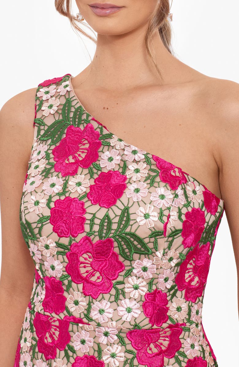 Xscape Evenings Floral Embroidered One-Shoulder Midi Dress | Nordstrom