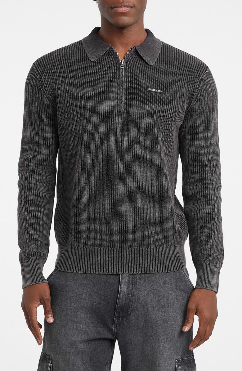 GUESS JEANS Organic Cotton Half Zip Sweater, Main, color, Black