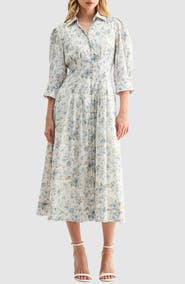 Mila Mae Embroidered Floral Print Midi Shirtdress