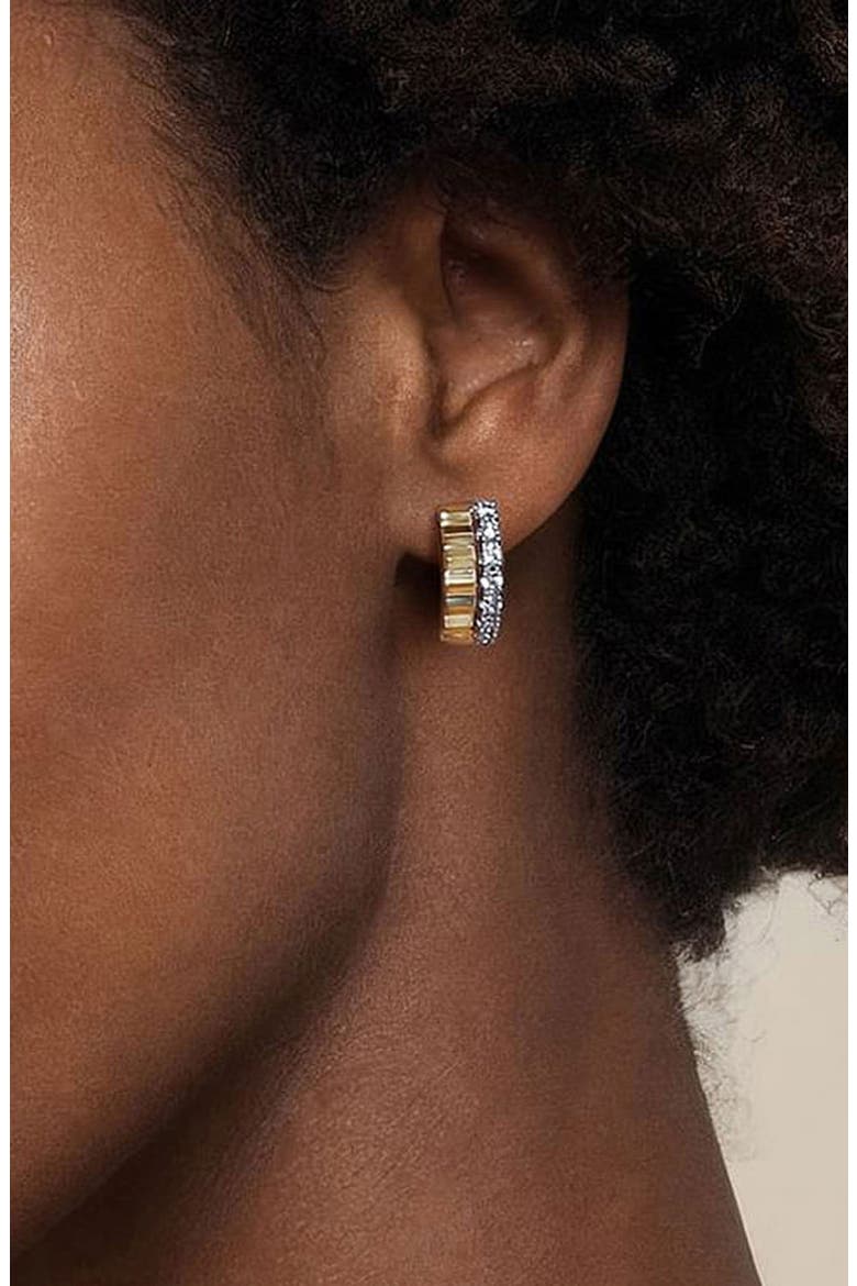 Bujukan Diamond & Diamond-Cut Huggie Hoop Earrings, Alternate, color, TWO TONE