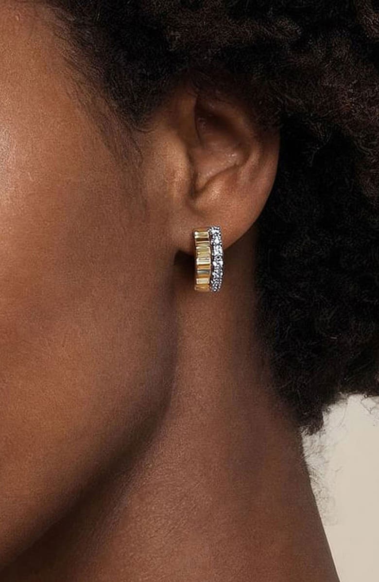 Gabriel & Co. Bujukan Diamond & Diamond-Cut Huggie Hoop Earrings, Alternate, color, Two Tone