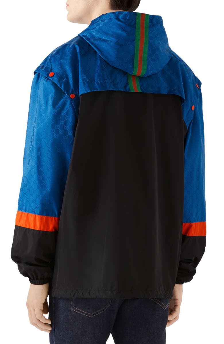 Gucci GG Jacquard & Nylon Hooded Jacket with Detachable Sleeves, Alternate, color, 