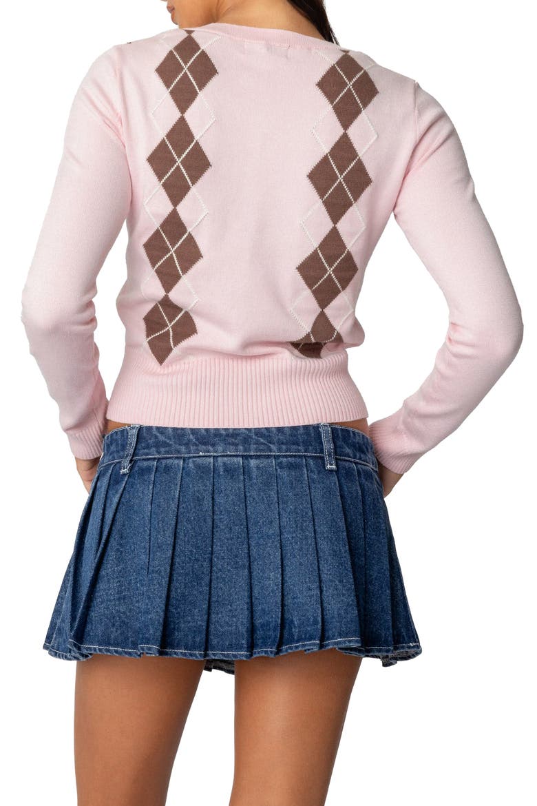 Argyle V-Neck Sweater, Alternate, color, LIGHT-PINK