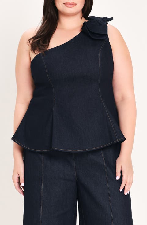 One Shoulder Bow Cotton Blend Top