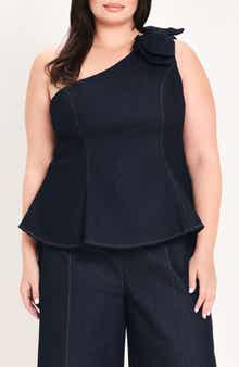 One Shoulder Bow Cotton Blend Top