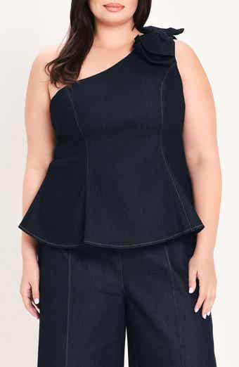One Shoulder Bow Cotton Blend Top