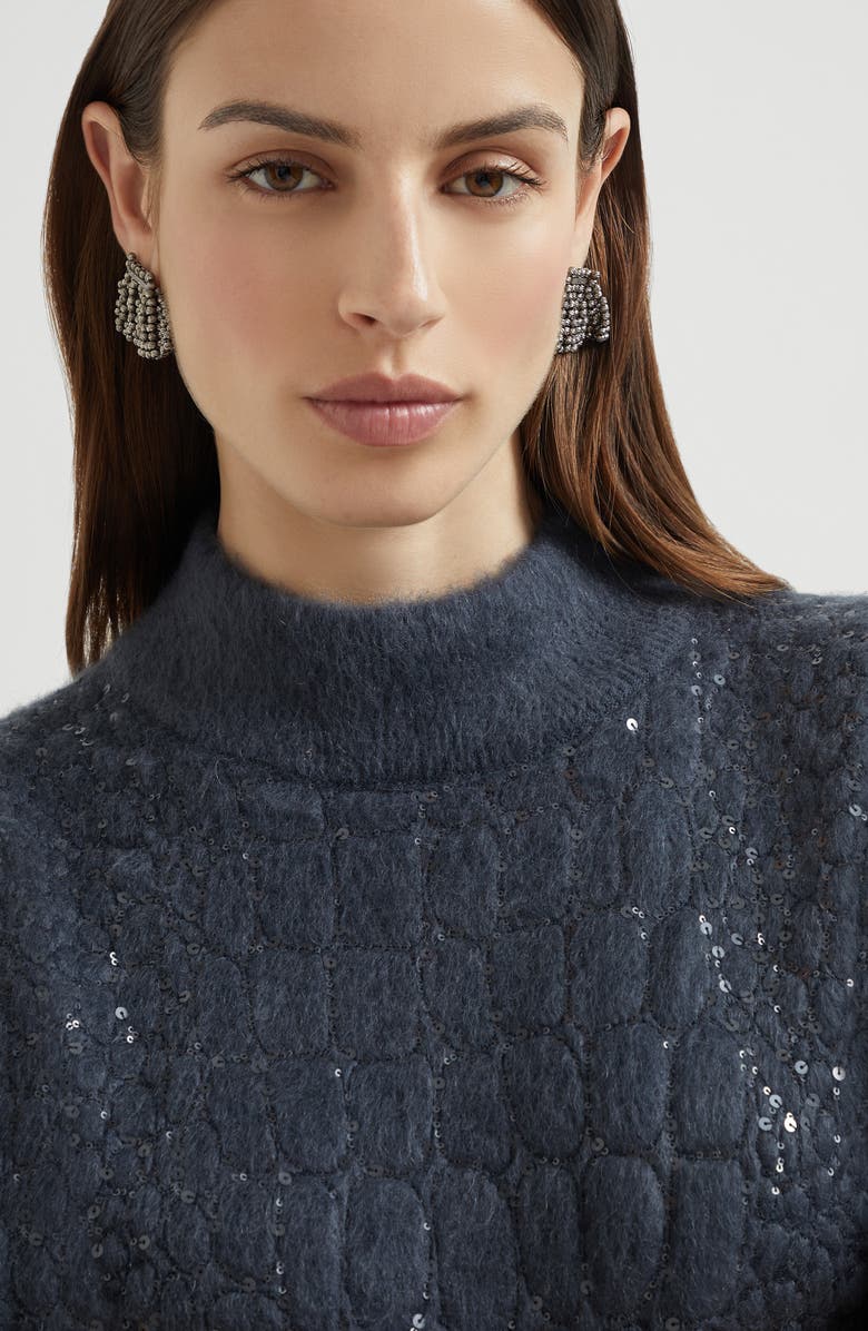 Brunello Cucinelli Dress with dazzling croc motif, Alternate, color, Navy Blue