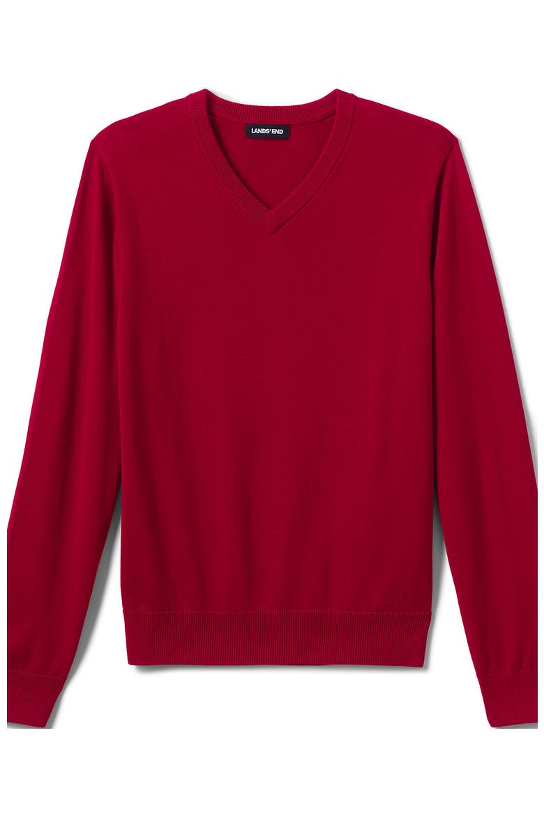 School Uniform  Cotton Modal Fine Gauge V-neck Sweater, Alternate, color, Red