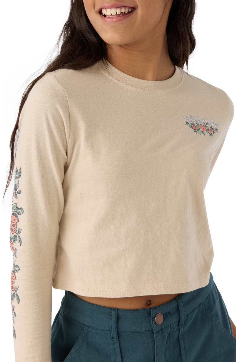 O'Neill Kids' Rose Vine Cotton Graphic Crop T-Shirt, Alternate, color, Cement