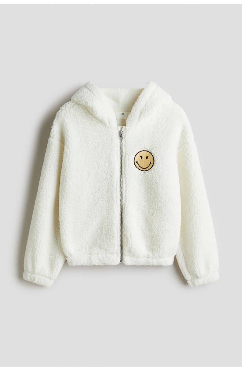 H&M Teddy Zip-through Hoodie, Main, color, White/Smileyworld®