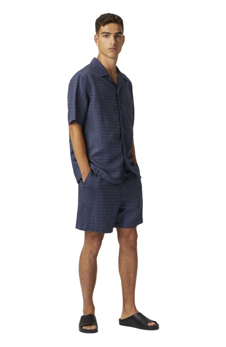 Missoni Cotton, Viscose And Linen Bowling Shirt With Shiny Zigzag Pattern, Main, color, Blue