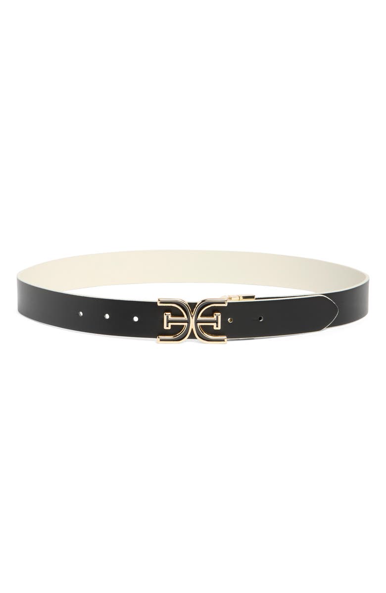 Sam Edelman Monogram Swivel Leather Belt, Alternate, color, Bone/ Black