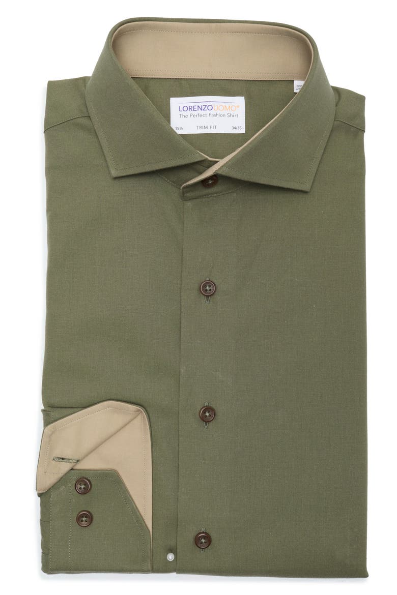 Trim Fit Solid Cotton Shirt, Alternate, color, HUNTER